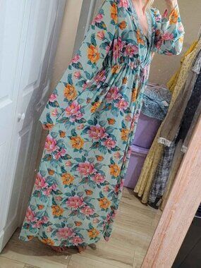 LONG FLORAL MINT GREEN CARDIGAN | SIZE S ADJUSTABLE